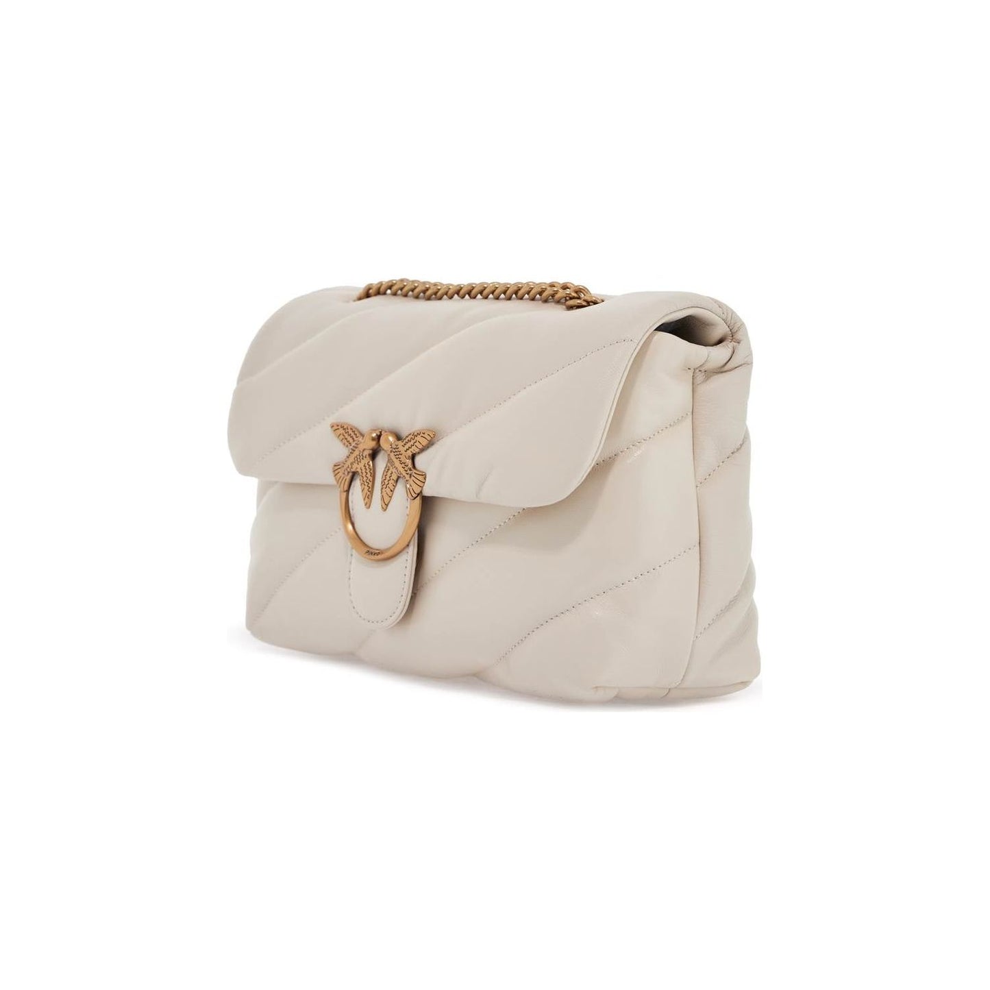 Pinko white silk leather shoulder bag with golden chain Handbag Pinko Gray