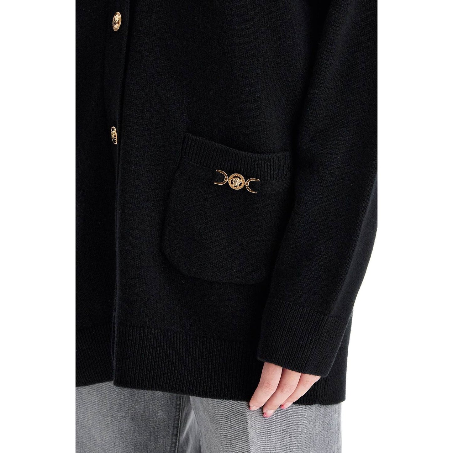 Versace boxy wool and cashmere cardigan Knitwear Versace Black