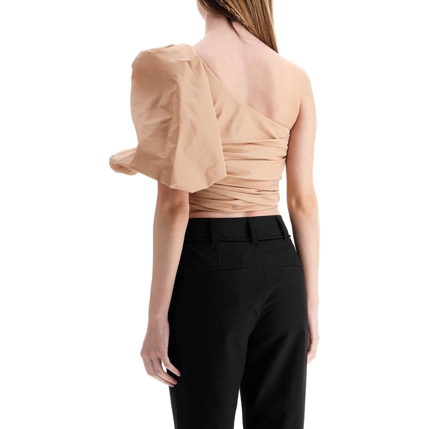 Pinko asymmetrical one-shoulder taffeta top in cameo pink Topwear Pinko Black