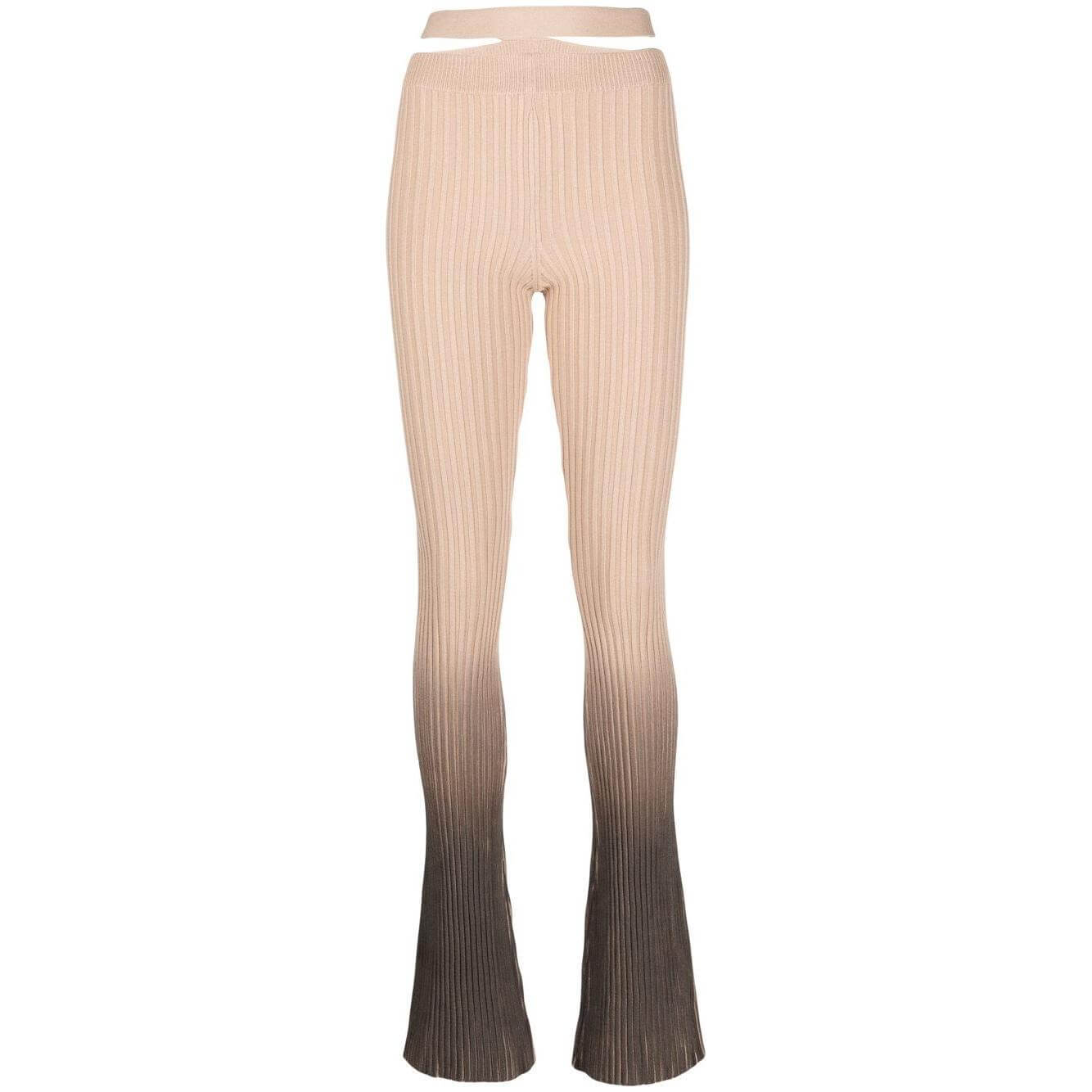 Andrea Adamo ribbed brown flared trousers with ombré effect and high-waisted cut-out design.