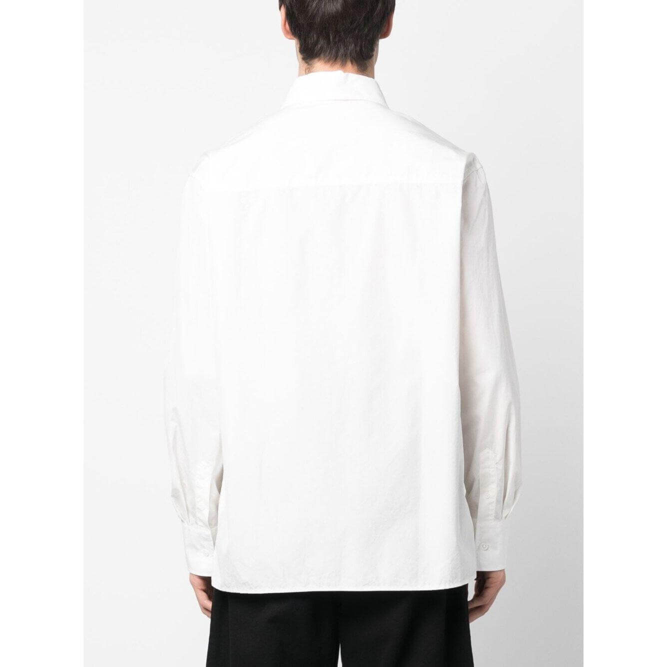 Back view of Études études white cotton shirt with classic collar and long sleeves, showing straight hem and back details.