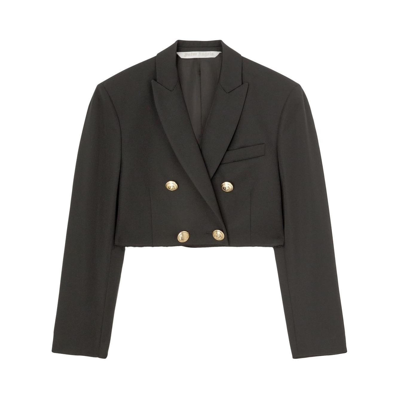 Palm Angels Women Cropped Double-breasted Blazer Black Jackets Palm Angels Dark Slate Gray