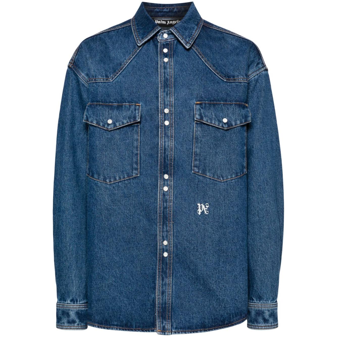 Palm Angels Shirts Blue Shirts Palm Angels Dark Slate Gray
