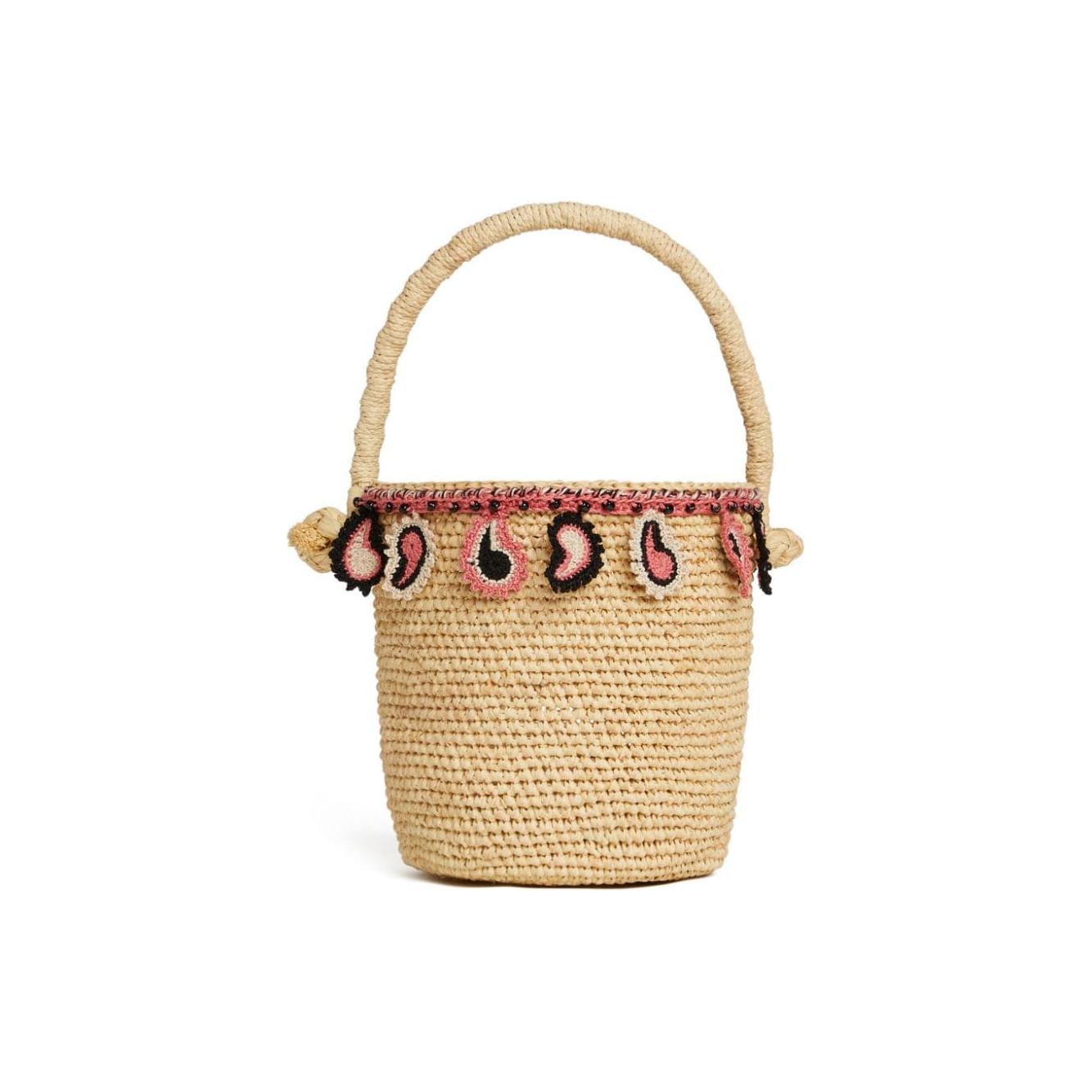 Alanui Paisley-Appliqué Raffia Basket Bag Women Beige Shoulder Alanui Tan
