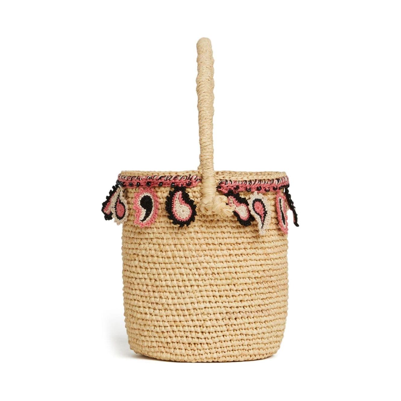 Alanui Paisley-Appliqué Raffia Basket Bag Women Beige Shoulder Alanui Tan
