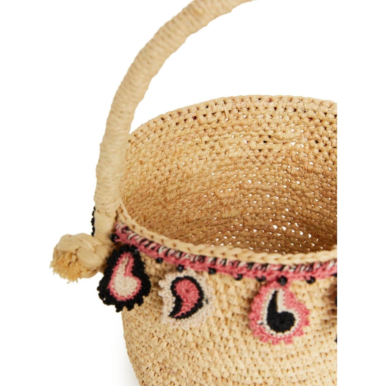 Alanui Paisley-Appliqué Raffia Basket Bag Women Beige Shoulder Alanui Tan