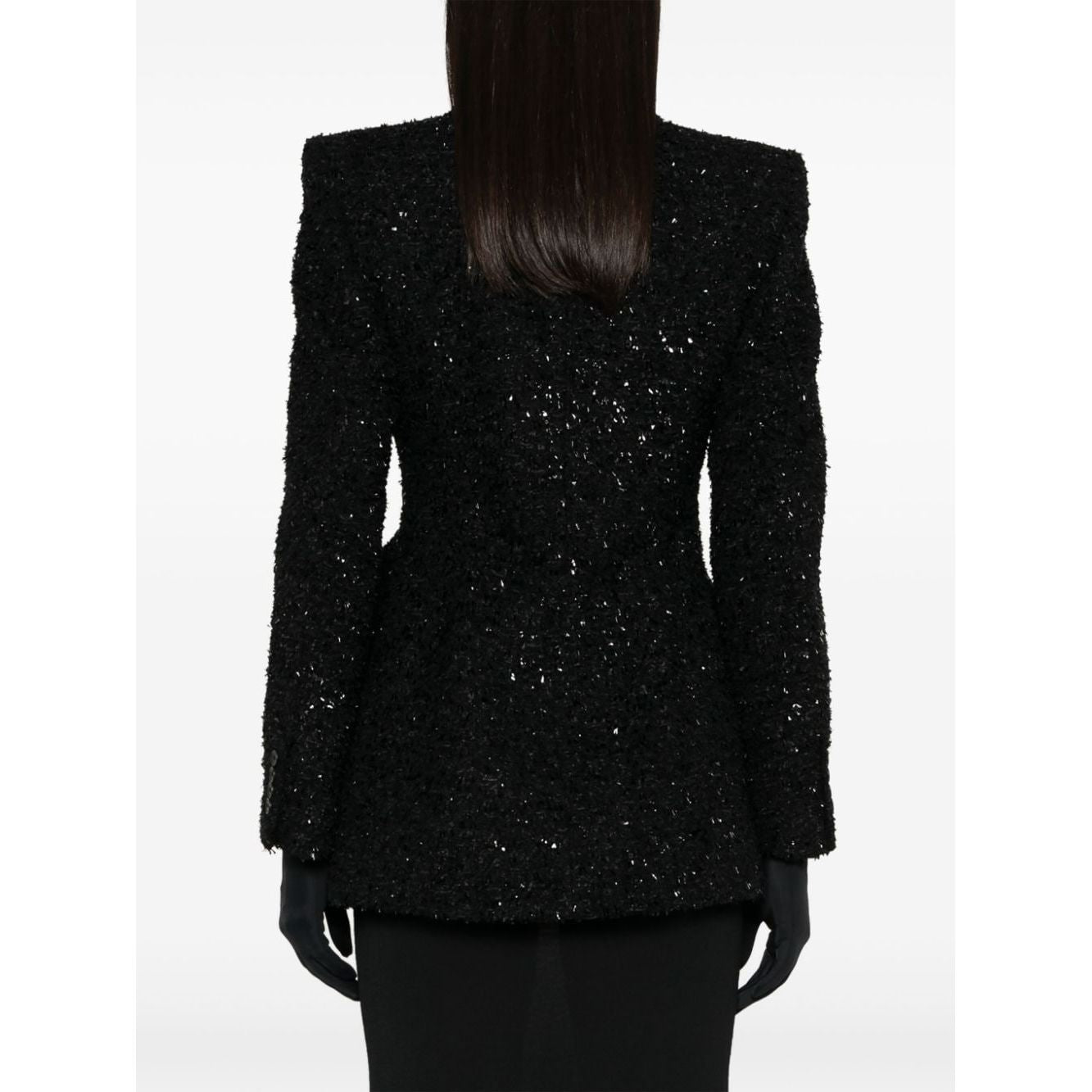 Balenciaga Hourglass tweed-texture padded-shoulder wool-blend blazer Jackets Balenciaga White Smoke