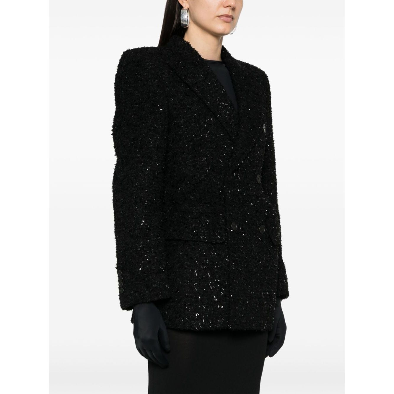 Balenciaga Hourglass tweed-texture padded-shoulder wool-blend blazer Jackets Balenciaga Black