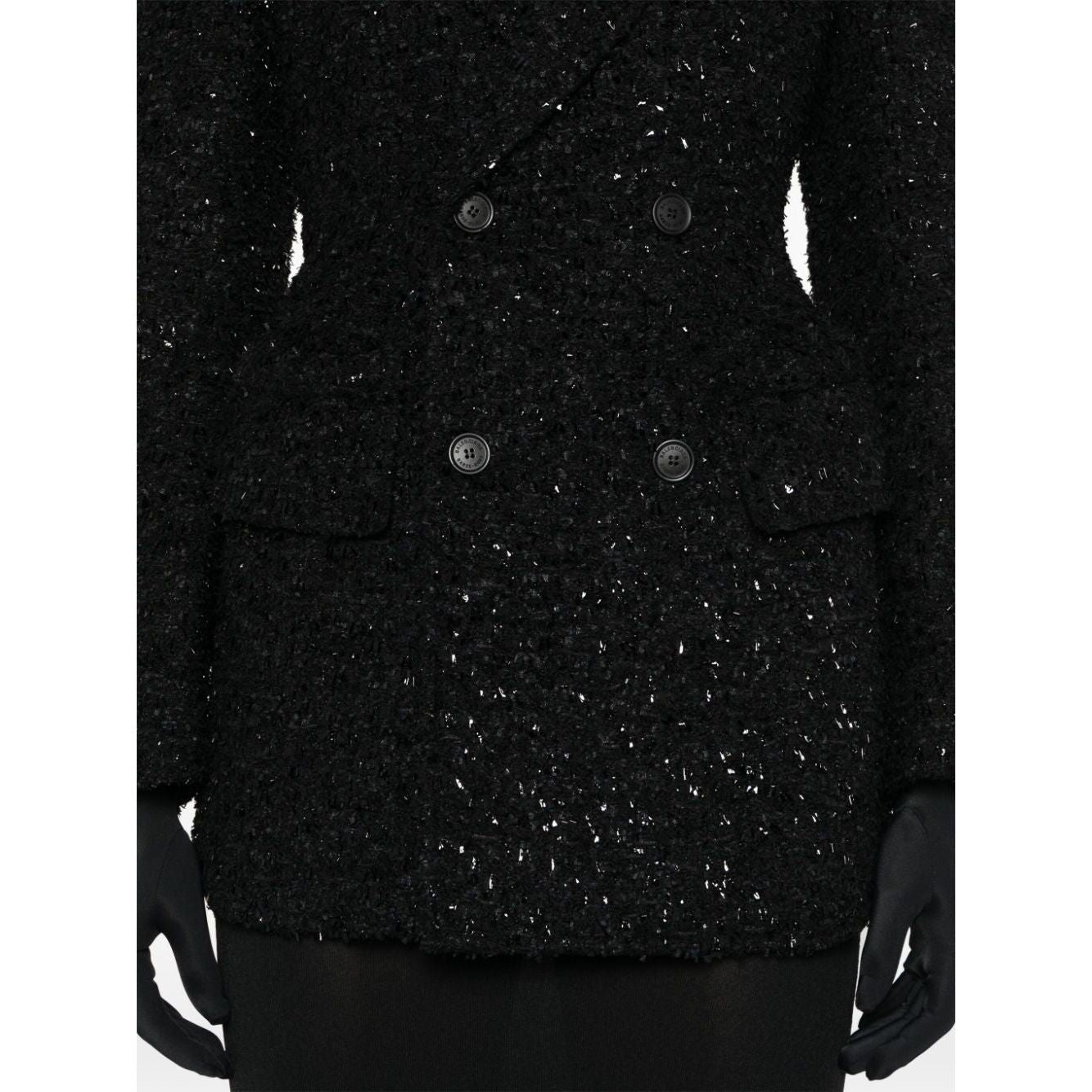 Balenciaga Hourglass tweed-texture padded-shoulder wool-blend blazer Jackets Balenciaga Black