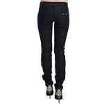 Just Cavalli Blue Low Waist Skinny Trousers Braided String Pants PAN70321-26