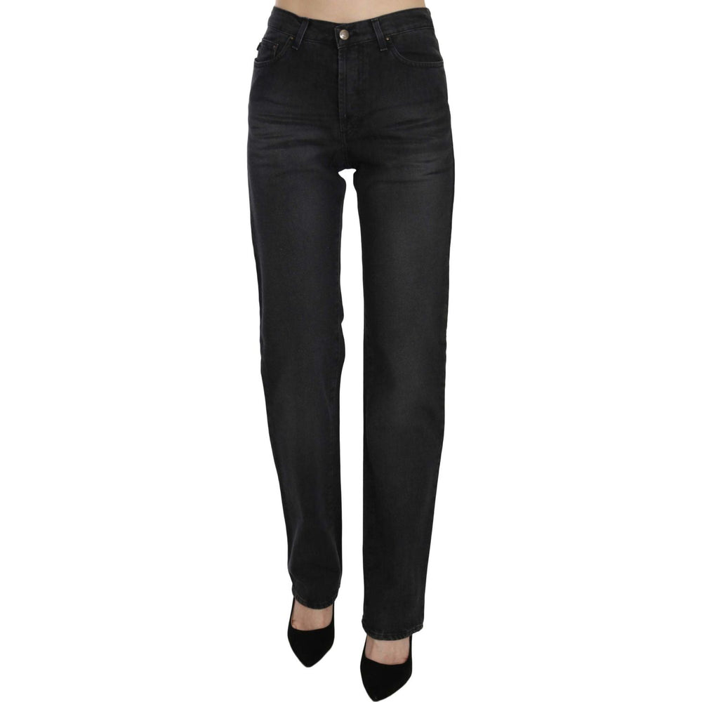 Just Cavalli Black Washed High Waist Straight Denim Pants Jeans PAN70334-30