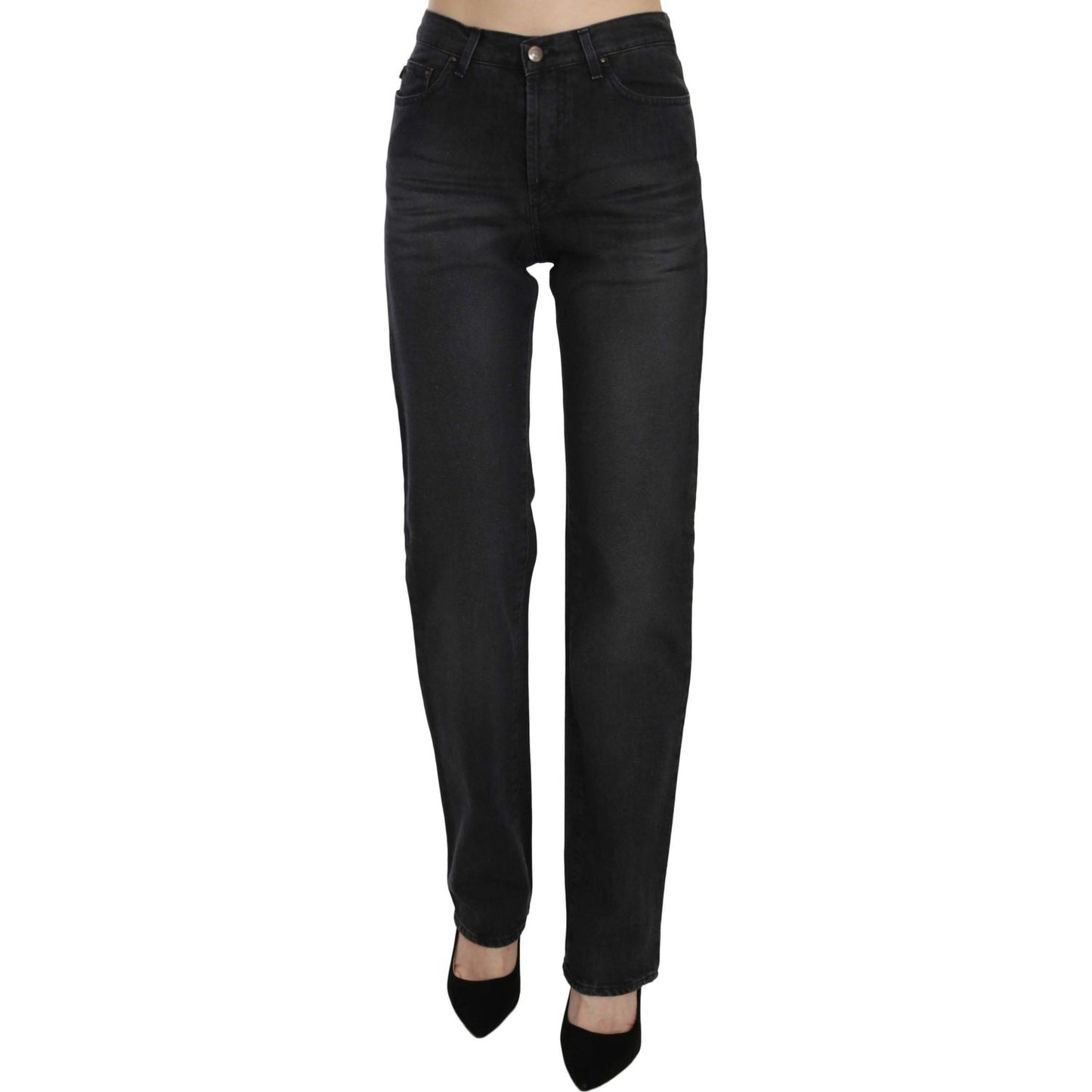 Just Cavalli Black Washed High Waist Straight Denim Pants Jeans PAN70334-30