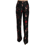 Dolce & Gabbana Floral Print Black Boot Cut Trouser Pants PAN70009-38