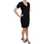 John Richmond Black Silk Leather Flowers Sheath Dress DR1677BG-42