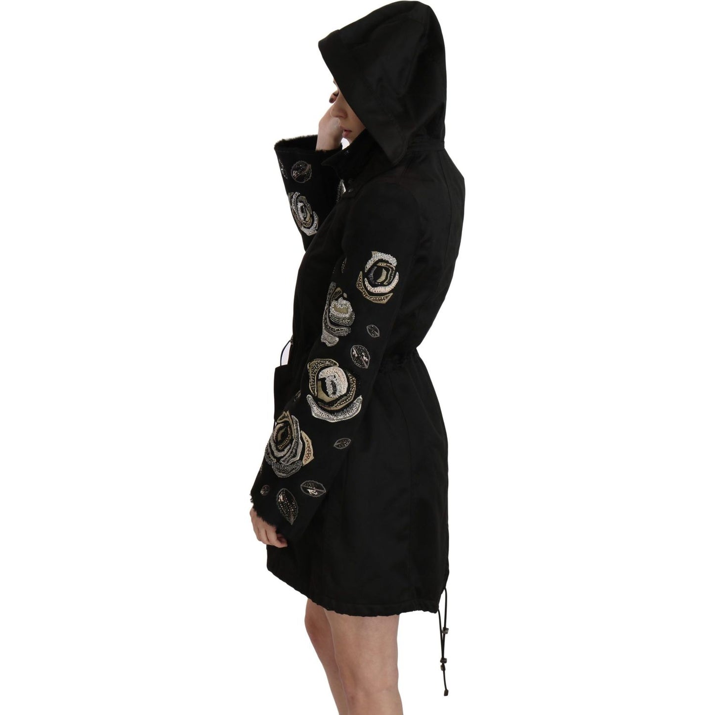 John Richmond Floral Sequined Beaded Hooded Jacket Coat JKT2341-40