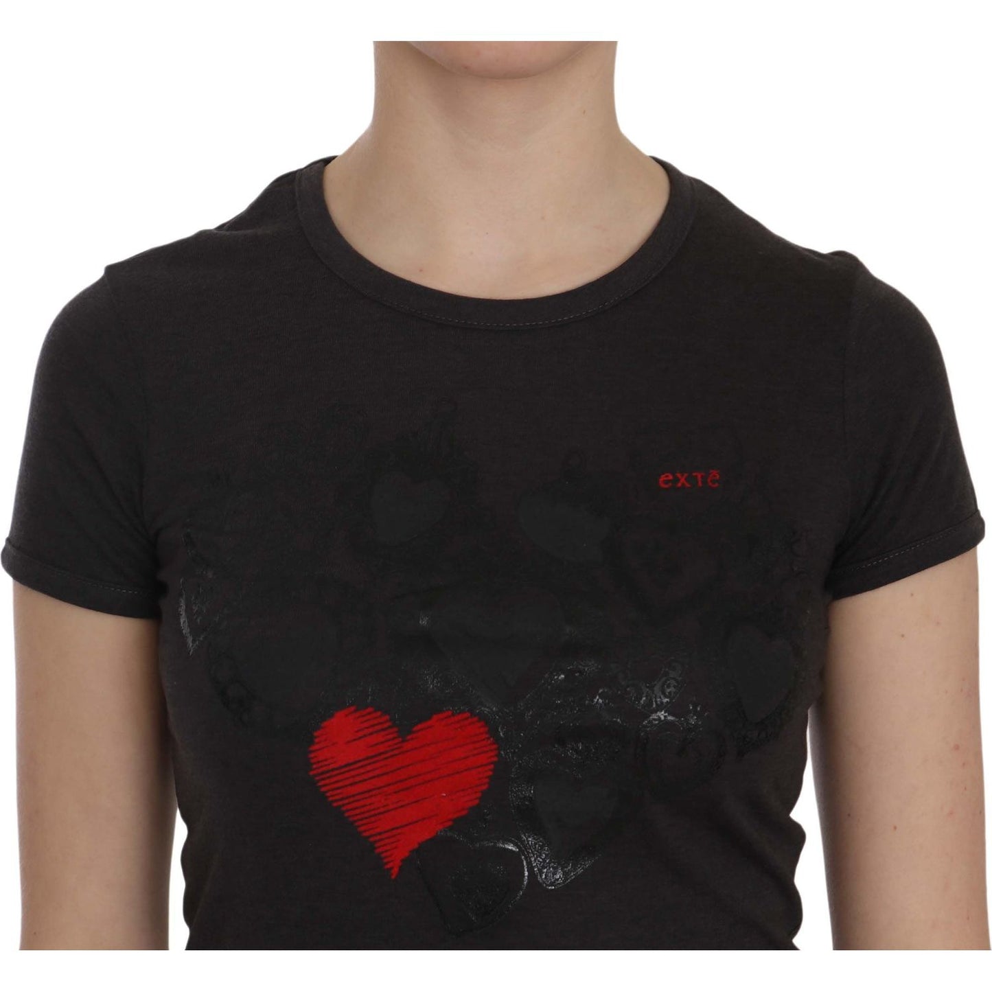 Exte Black Hearts Print Short Sleeve Casual Shirt Top TSH3910-42