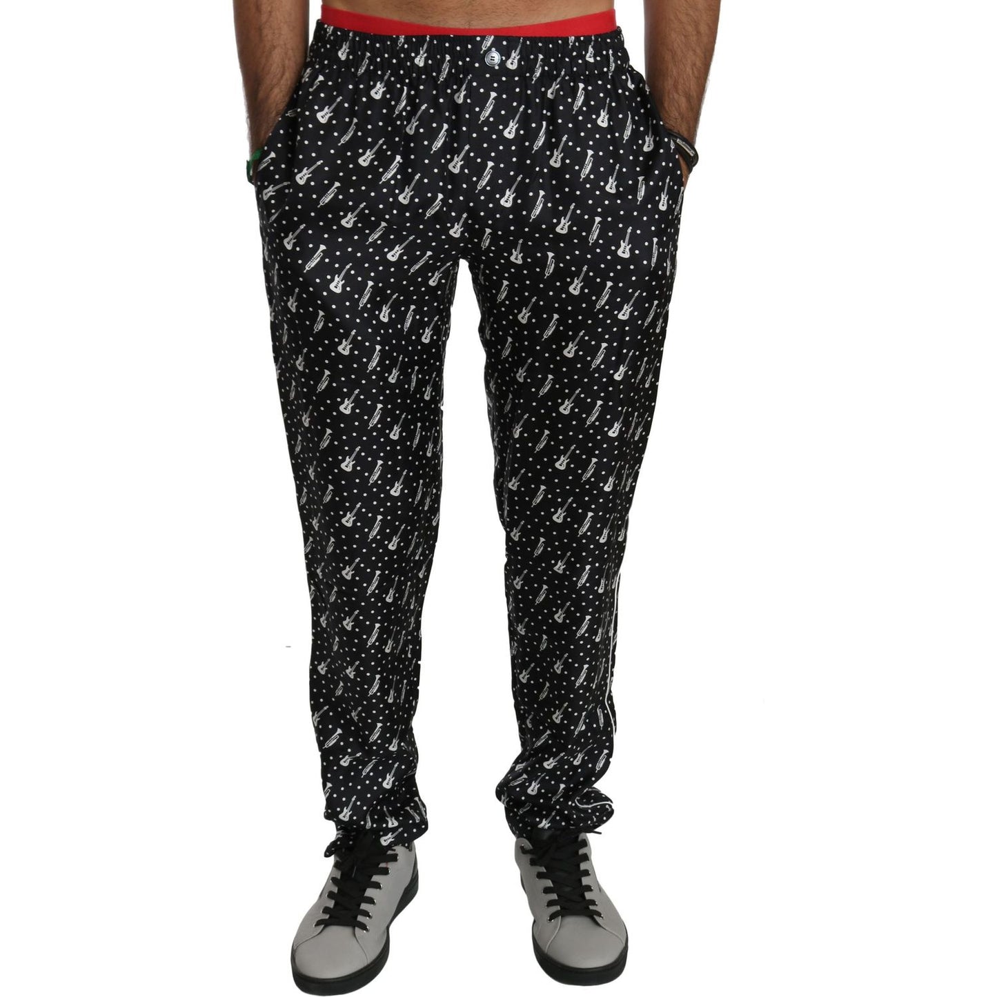Dolce & Gabbana Elegant Black Musical Instrument Print Silk Pants Dolce & Gabbana Black