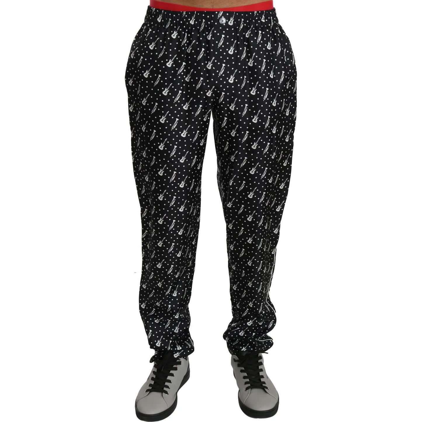 Dolce & Gabbana Elegant Black Musical Instrument Print Silk Pants Dolce & Gabbana Black