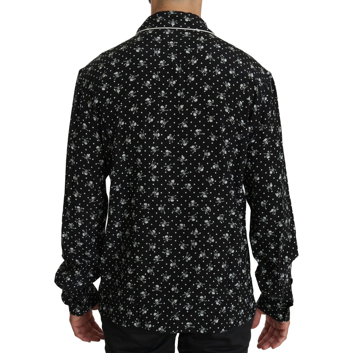 Dolce & Gabbana Black Skull Print Silk Sleepwear Shirt TSH4013-39