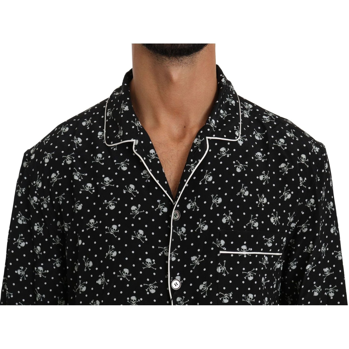 Dolce & Gabbana Black Skull Print Silk Sleepwear Shirt TSH4013-39