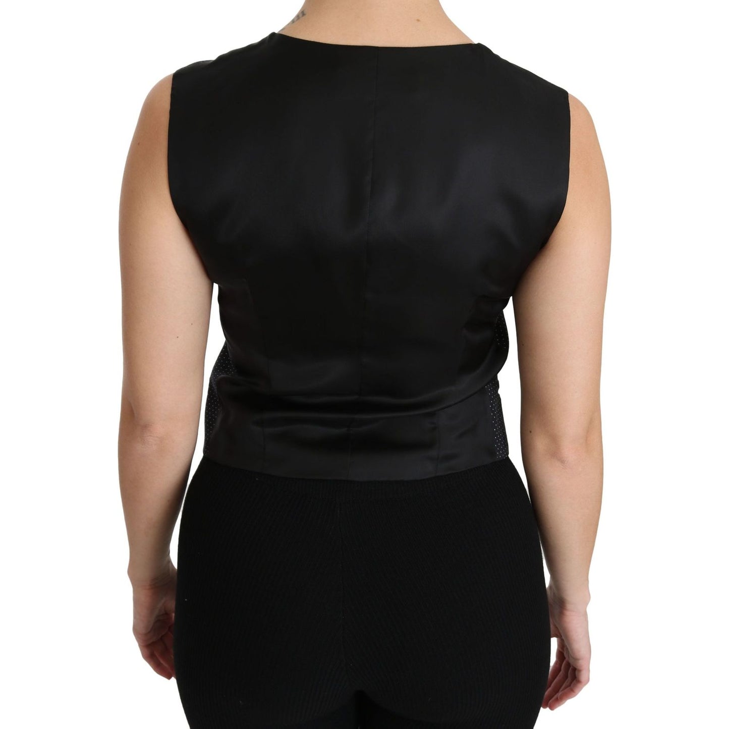 Dolce & Gabbana Chic Black Dotted Wool Blend Sleeveless Vest Dolce & Gabbana Rosy Brown