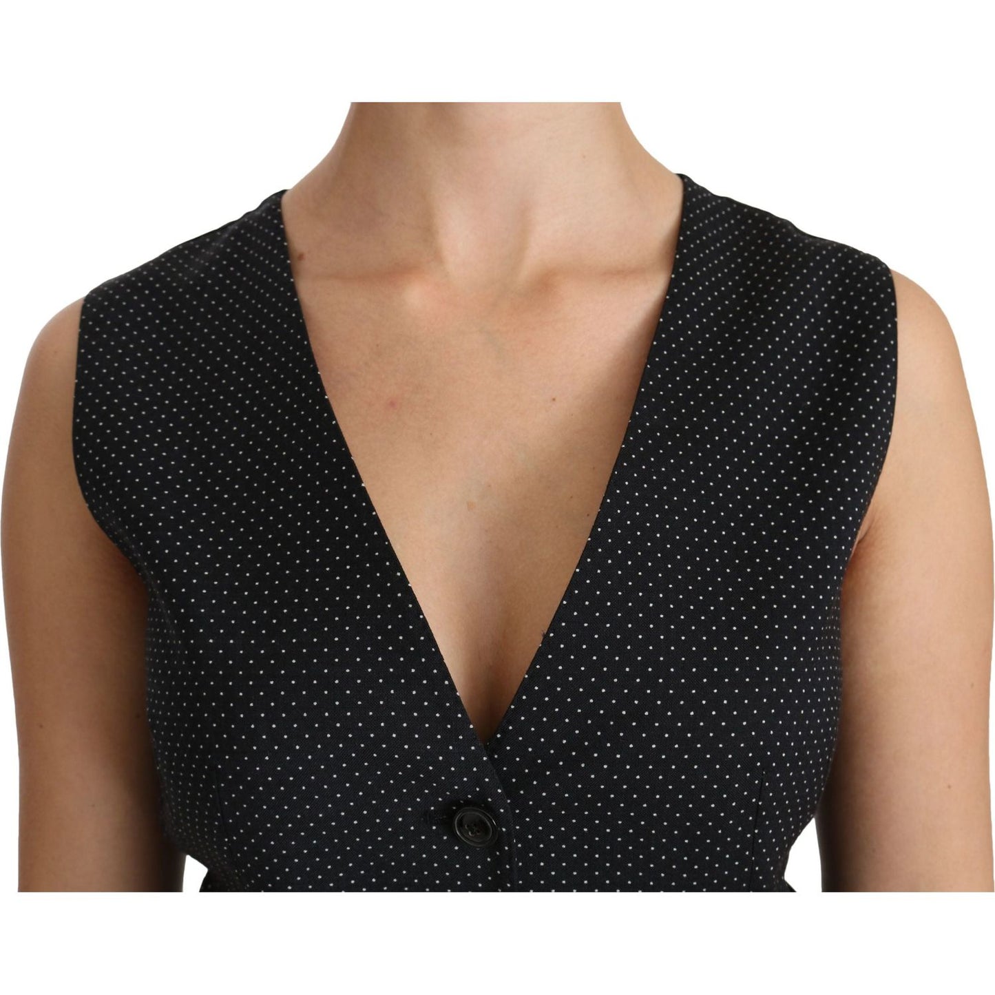Dolce & Gabbana Chic Black Dotted Wool Blend Sleeveless Vest Dolce & Gabbana Dark Slate Gray