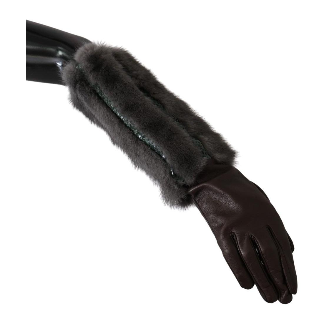 Dolce & Gabbana Elegant Mid-Arm Leather Gloves in Brown Dolce & Gabbana Dark Slate Gray