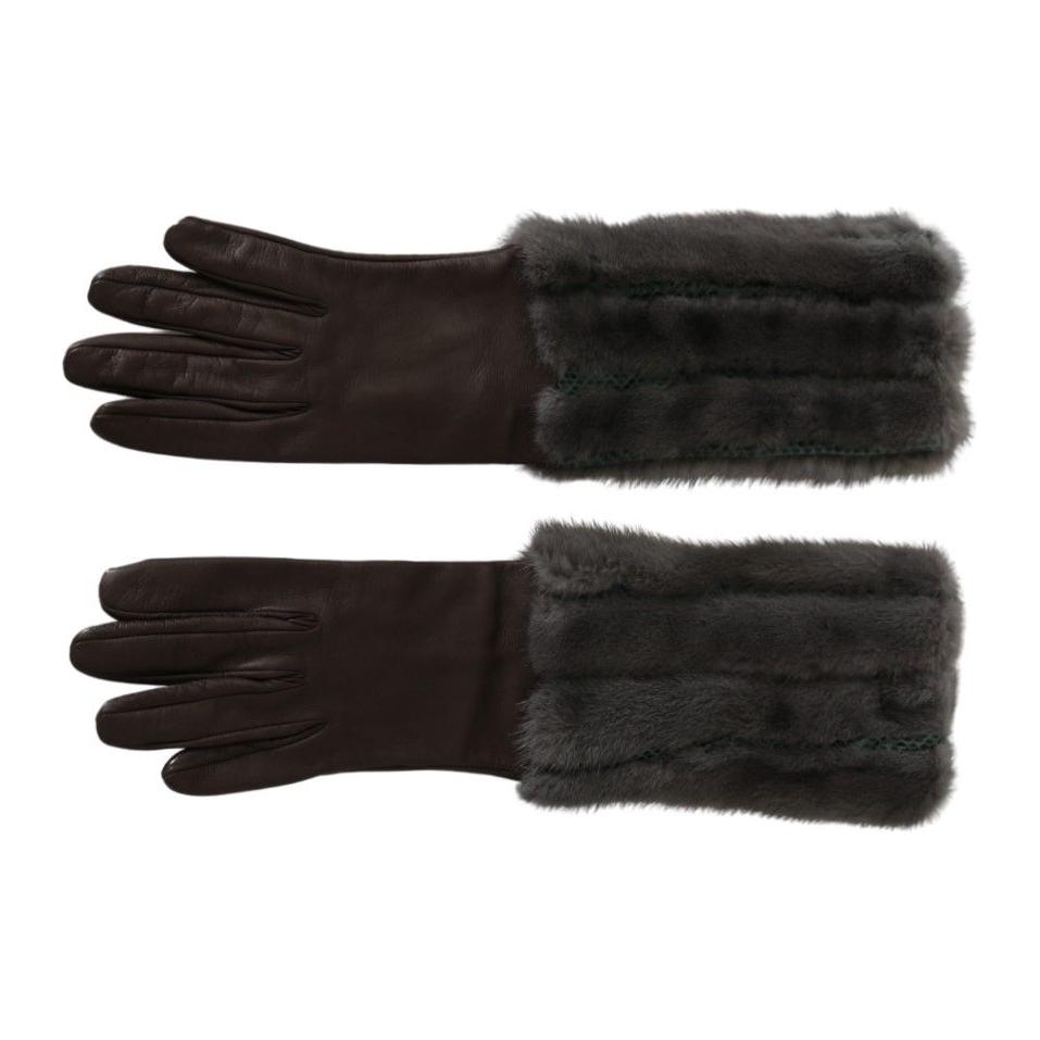 Dolce & Gabbana Elegant Mid-Arm Leather Gloves in Brown Dolce & Gabbana Dark Slate Gray