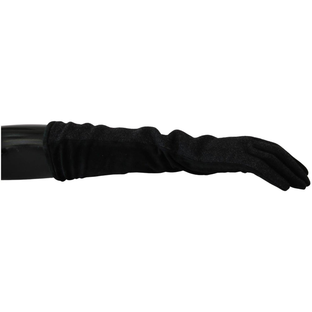 Dolce & Gabbana Black Gray Mid Arm Length Mittens Wool Gloves LB1021-7.5