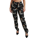 Dolce & Gabbana Black Puppy Dog Mid Waist Skinny Silk Pants PAN70818-42