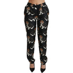 Dolce & Gabbana Black Puppy Dog Mid Waist Skinny Silk Pants PAN70818-42