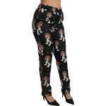 Dolce & Gabbana Black Puppy Dog Mid Waist Skinny Silk Pants PAN70818-42