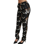 Dolce & Gabbana Black Puppy Dog Mid Waist Skinny Silk Pants PAN70818-42