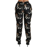 Dolce & Gabbana Black Puppy Dog Mid Waist Skinny Silk Pants PAN70818-42