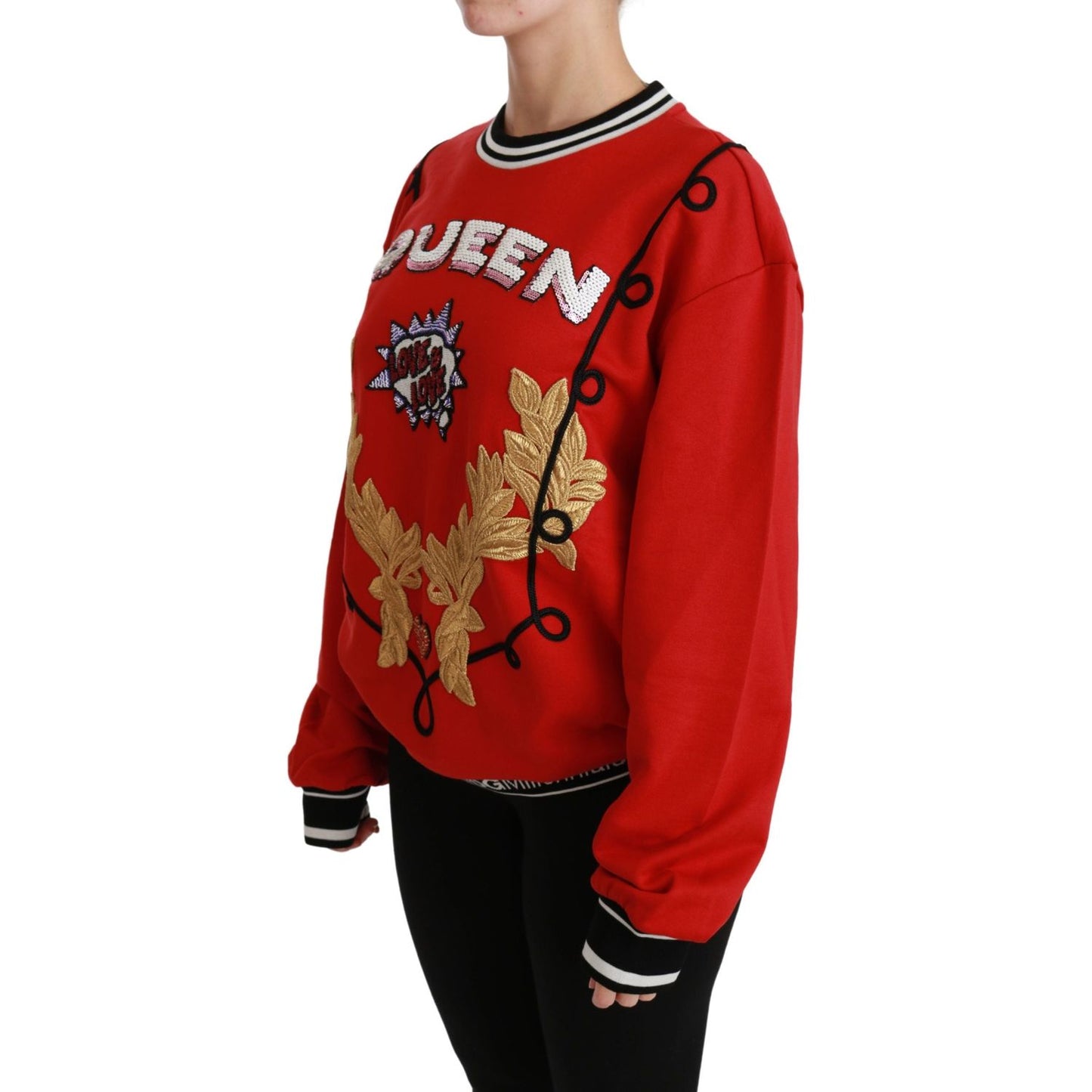 Dolce & Gabbana Radiant Red Sequined Crew Neck Sweater Dolce & Gabbana Firebrick