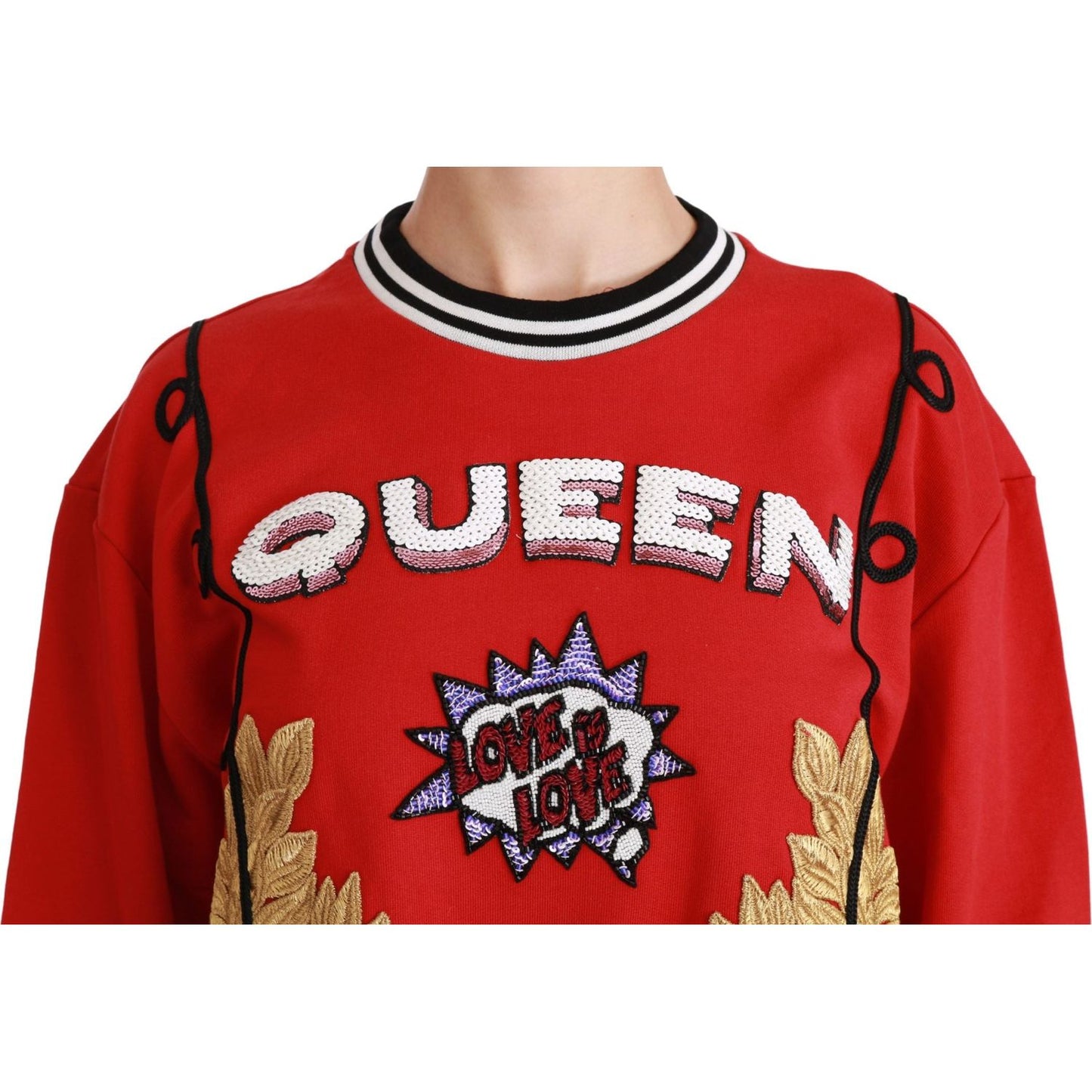 Dolce & Gabbana Radiant Red Sequined Crew Neck Sweater Dolce & Gabbana Firebrick