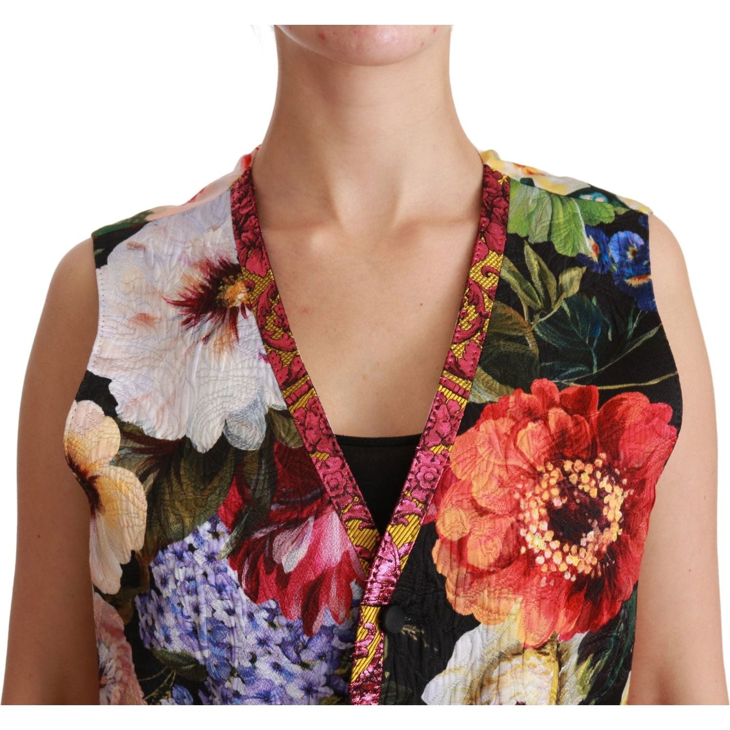 Dolce & Gabbana Multicolor Brocade Floral Sleeveless Vest Dolce & Gabbana Rosy Brown