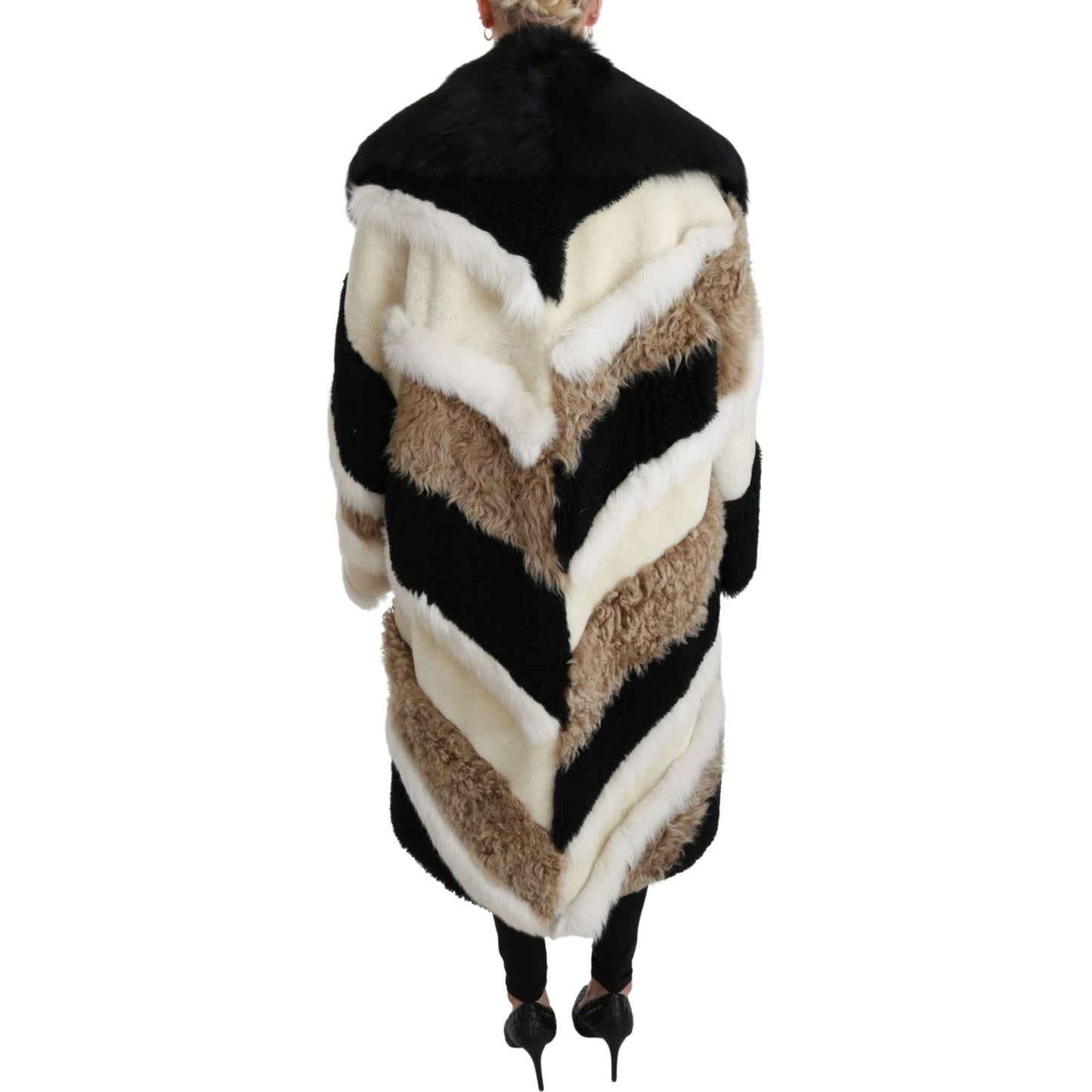 Dolce & Gabbana Elegant Multicolor Shearling Cape Coat Dolce & Gabbana Dark Gray