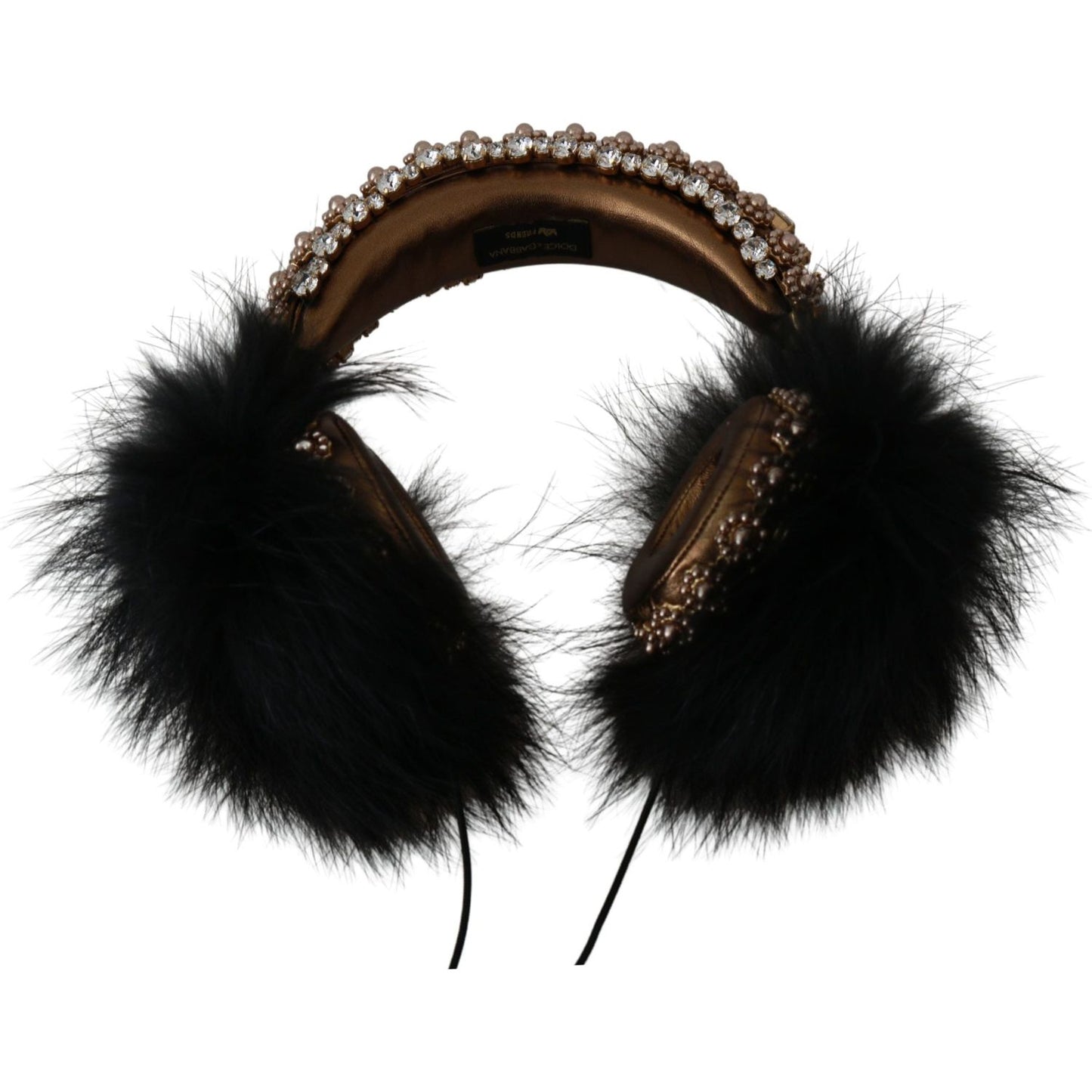 Dolce & Gabbana Gold Black Crystal Embellished Headphones Dolce & Gabbana Light Gray