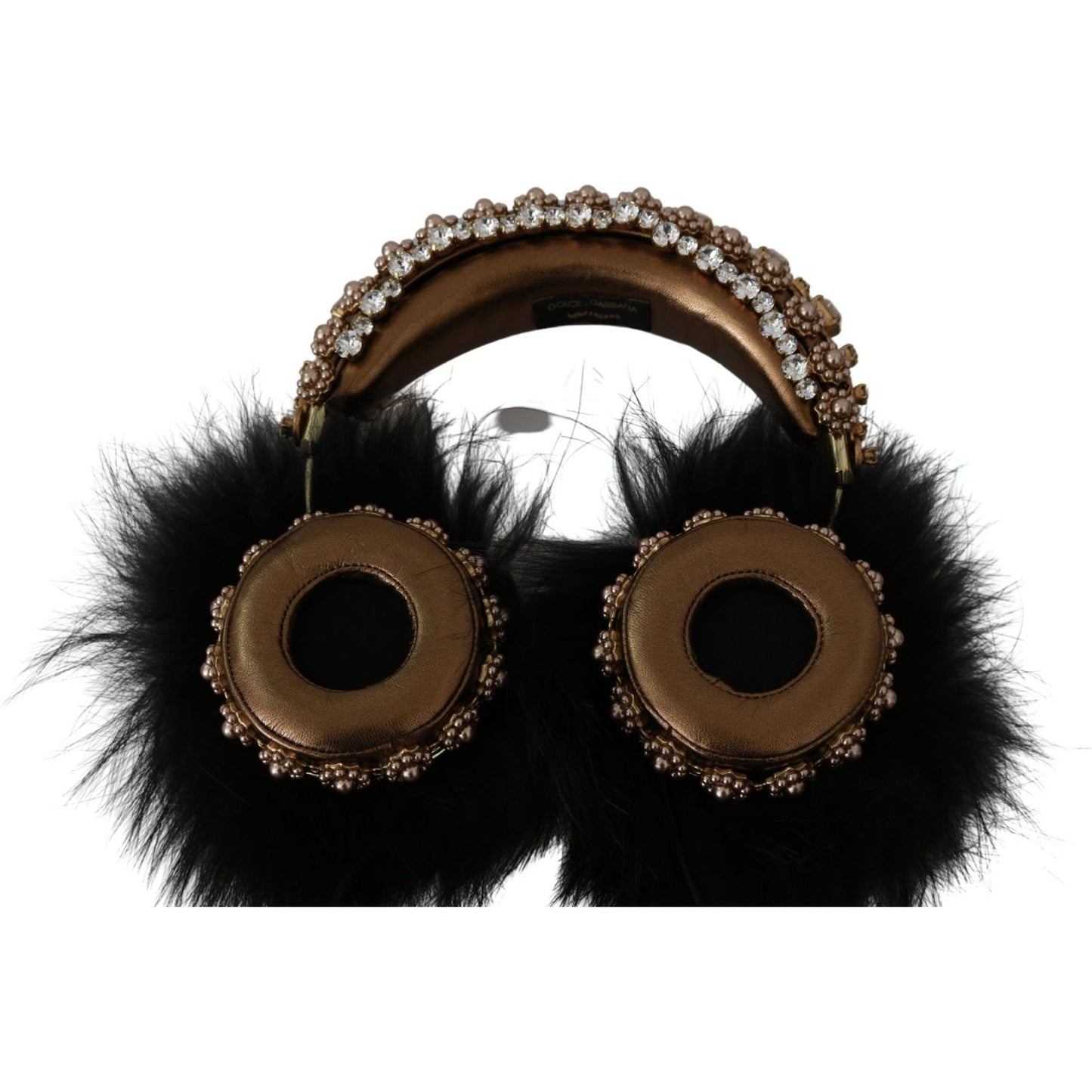 Dolce & Gabbana Gold Black Crystal Embellished Headphones Dolce & Gabbana Black