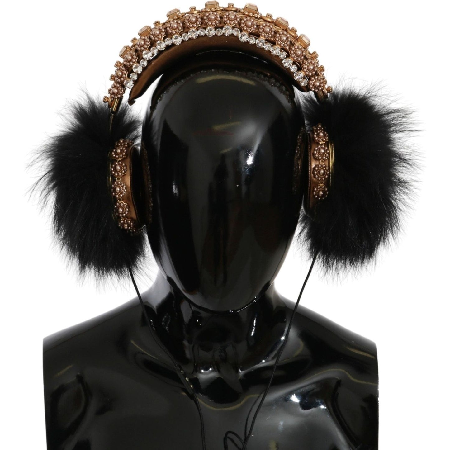 Dolce & Gabbana Gold Black Crystal Embellished Headphones Dolce & Gabbana Black