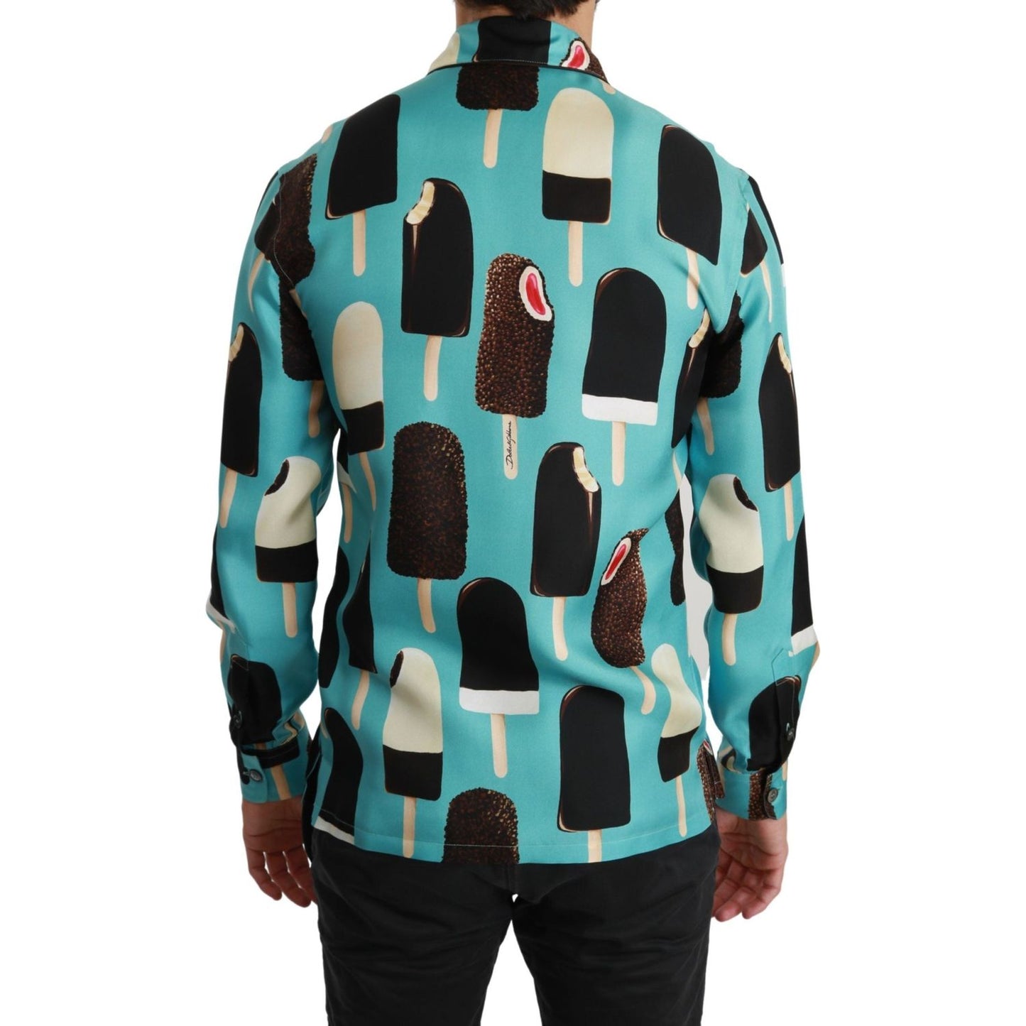 Dolce & Gabbana Exclusive Silk Blend Ice-Cream Print Shirt Dolce & Gabbana Cadet Blue