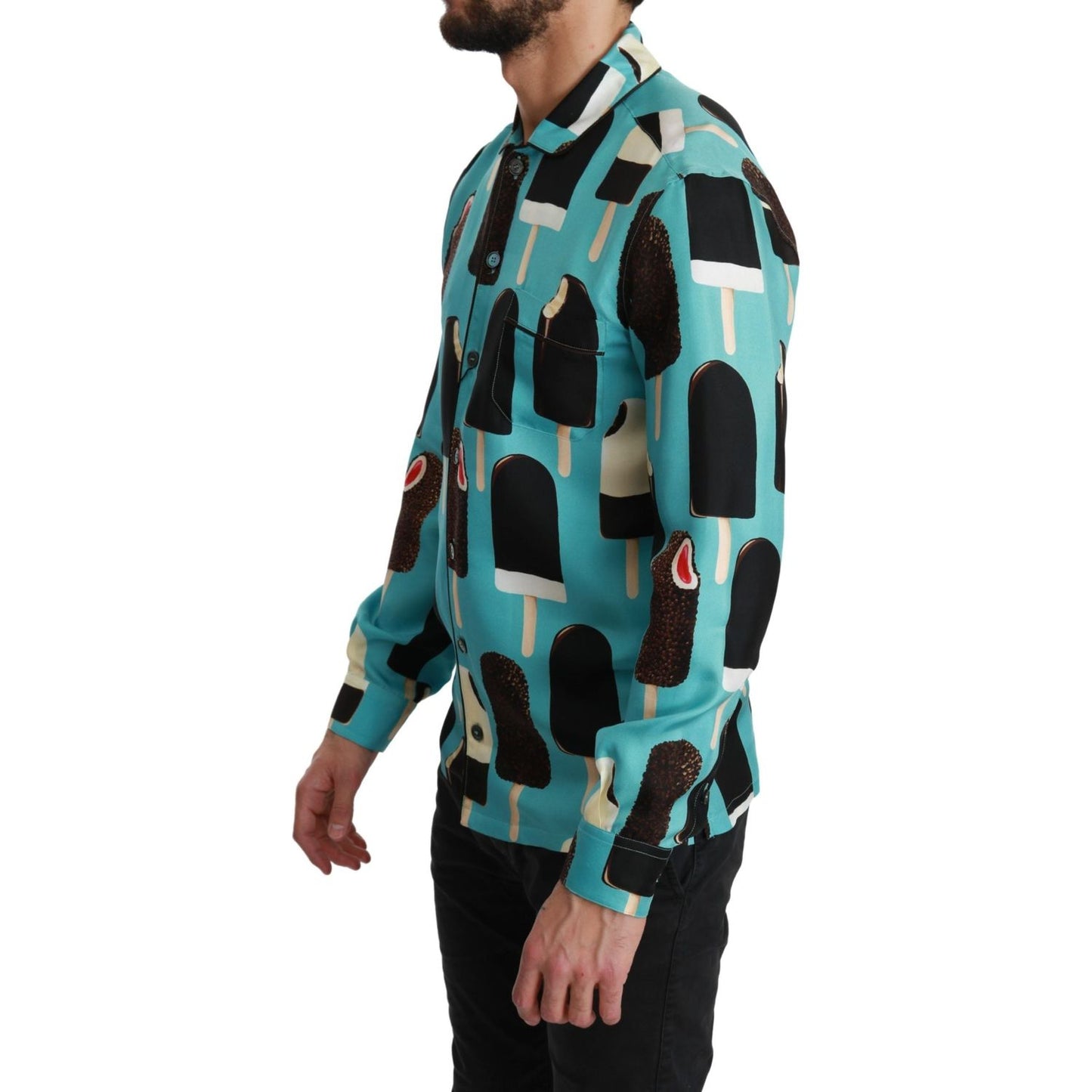 Dolce & Gabbana Exclusive Silk Blend Ice-Cream Print Shirt Dolce & Gabbana Dark Slate Gray