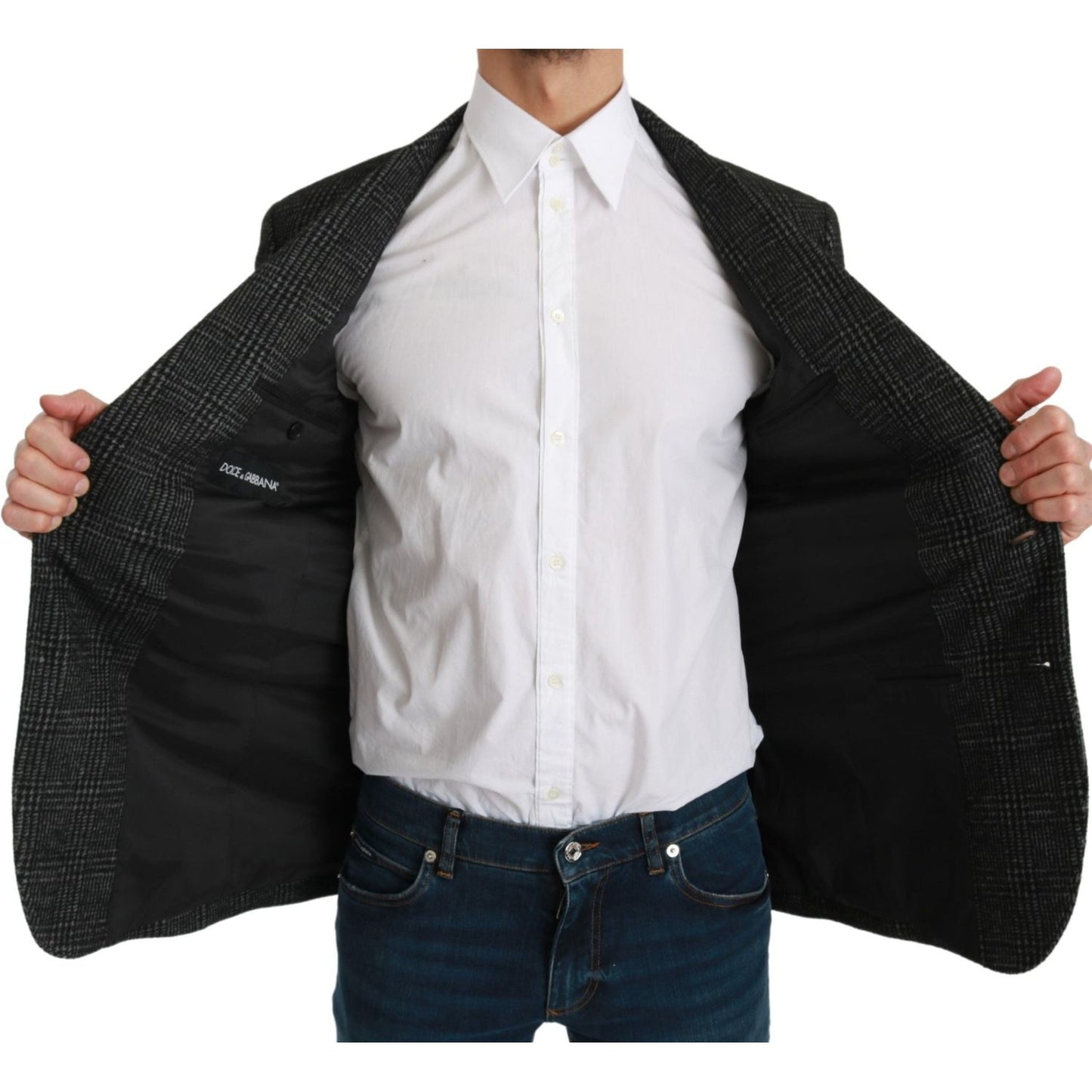 Dolce & Gabbana Elegant Gray Plaid Slim Fit Blazer Dolce & Gabbana Black