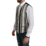 Dolce & Gabbana White Black Stripes Waistcoat Formal Vest TSH4640-48