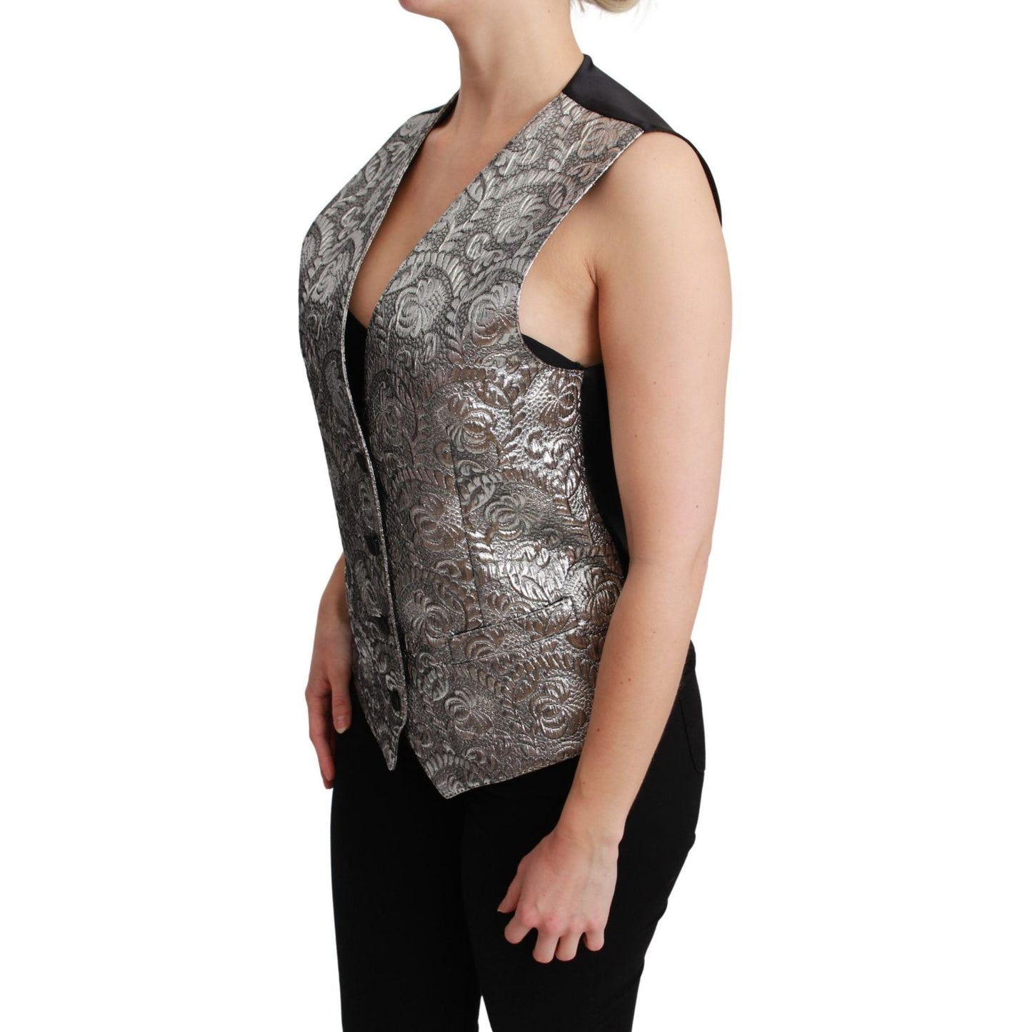 Dolce & Gabbana Elegant Silver Sleeveless Brocade Vest Dolce & Gabbana Dark Slate Gray