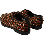Dolce & Gabbana Orange Pony Hair Crystal Dress Broque Shoes LA7205-40