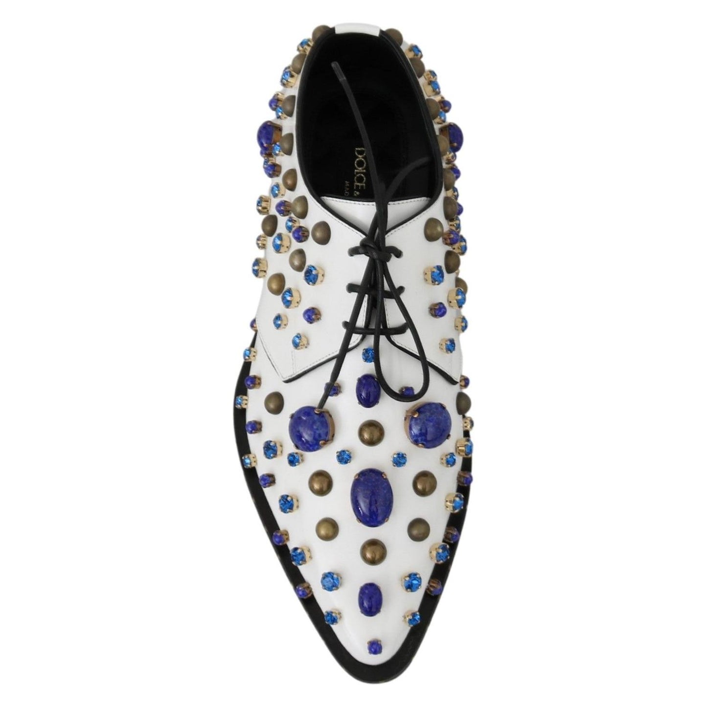 Dolce & Gabbana Elegant White Leather Dress Shoes With Crystals Dolce & Gabbana Black