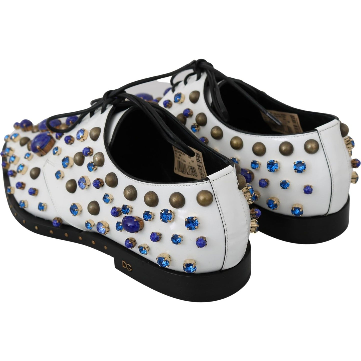 Dolce & Gabbana Elegant White Leather Dress Shoes With Crystals Dolce & Gabbana Light Gray