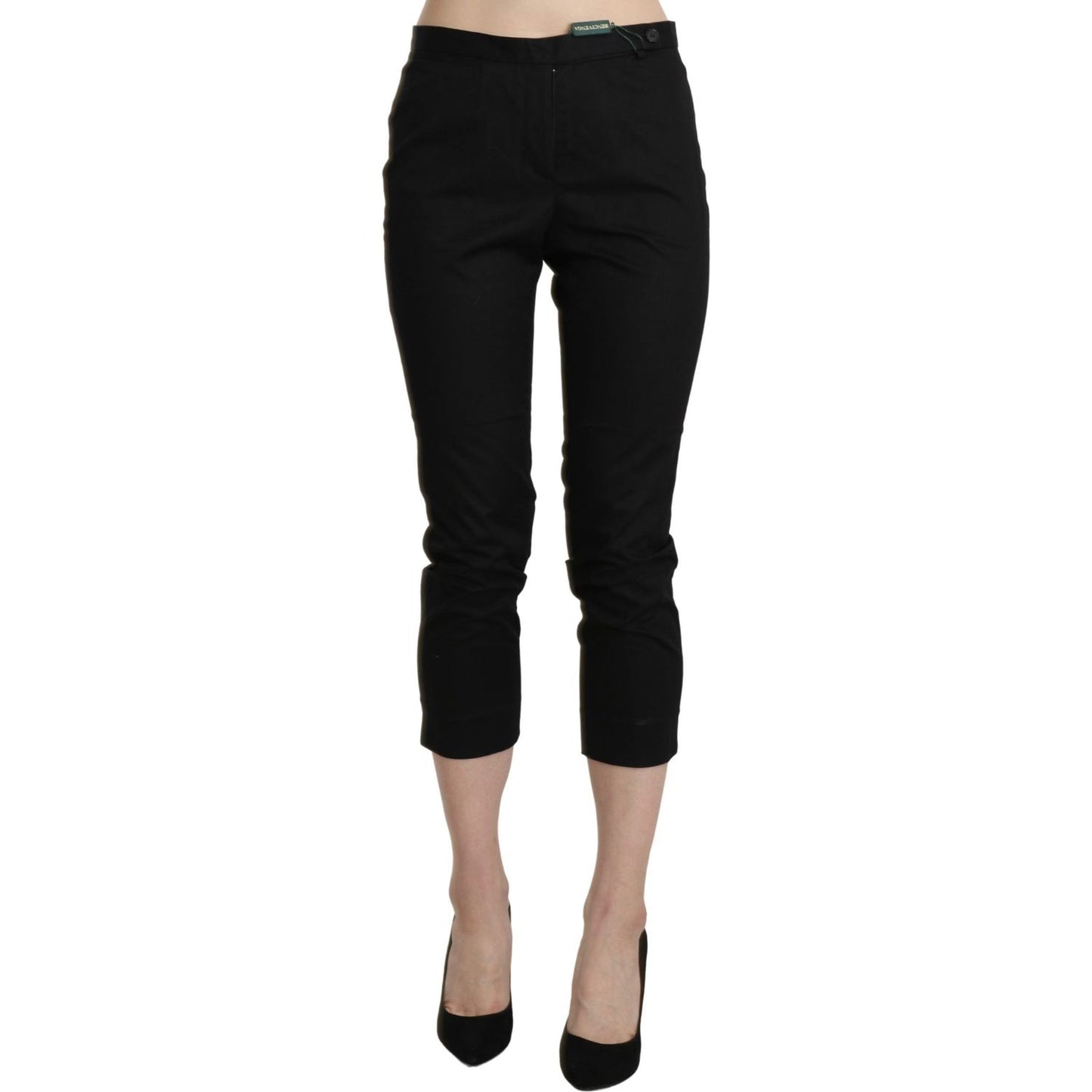 BENCIVENGA Black High Waist Skinny Cropped Dress Trouser Pants PAN71332-44